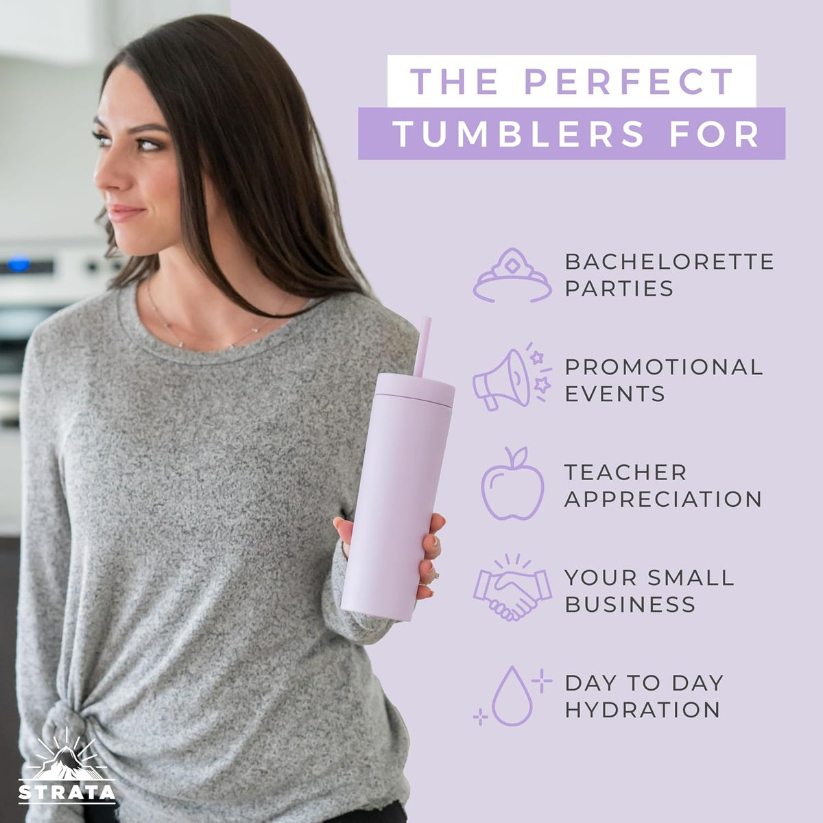 Periwinkle Skinny Tumblers with Lids and Straws (12 pack) - 16oz Double Wall Acrylic Tumbler, Tall Matte Skinny Tumblers, Bulk with Free Straw Cleaner, Reusable Cups