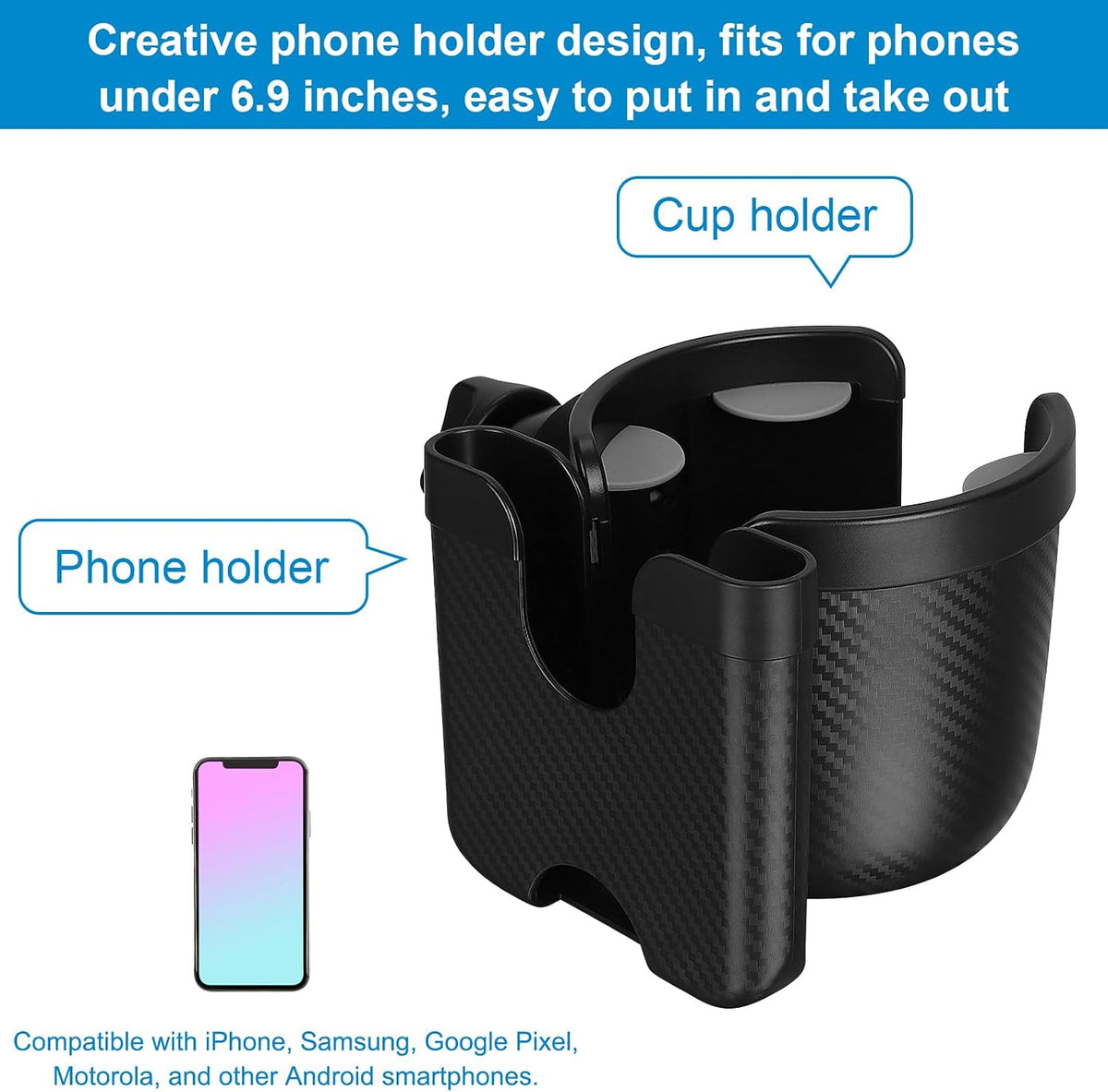 Stroller Cup Holder with Phone Holder, Bike Cup Holder, Universal Cup Holder for Uppababy Nuna Strollers, 2-in-1 Drinks Holder for Walker, Wheelchair, Scooter - Colors A