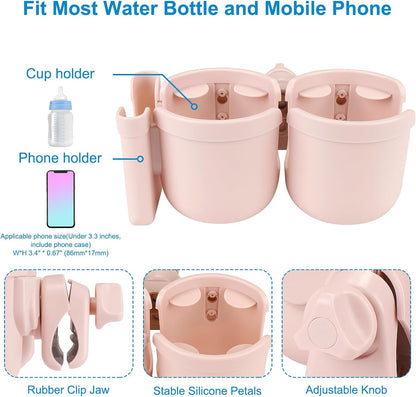 Stroller Cup Holder with Phone Holder, Bike Cup Holder, Universal Cup Holder for Uppababy Nuna Strollers, 2-in-1 Drinks Holder for Walker, Wheelchair, Scooter - Colors A