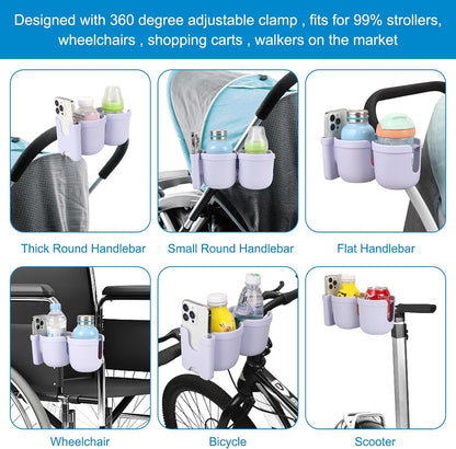 Stroller Cup Holder with Phone Holder, Bike Cup Holder, Universal Cup Holder for Uppababy Nuna Strollers, 2-in-1 Drinks Holder for Walker, Wheelchair, Scooter - Colors A