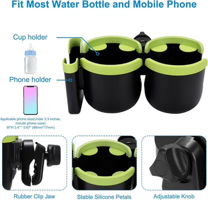 Stroller Cup Holder with Phone Holder, Bike Cup Holder, Universal Cup Holder for Uppababy Nuna Strollers, 2-in-1 Drinks Holder for Walker, Wheelchair, Scooter - Colors A