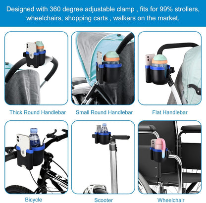 Stroller Cup Holder with Phone Holder, Bike Cup Holder, Universal Cup Holder for Uppababy Nuna Strollers, 2-in-1 Drinks Holder for Walker, Wheelchair, Scooter - Colors A
