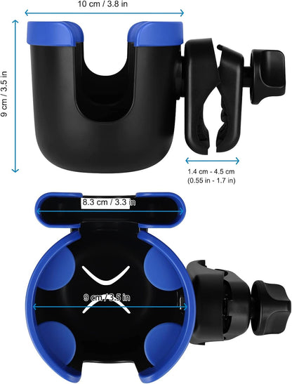 Stroller Cup Holder with Phone Holder, Bike Cup Holder, Universal Cup Holder for Uppababy Nuna Strollers, 2-in-1 Drinks Holder for Walker, Wheelchair, Scooter - Colors A