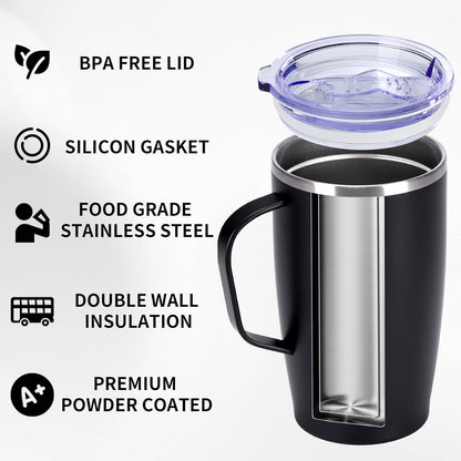 19oz Insulated Coffee Mug with Handle, Double Wall Vacuum Stainless Steel Travel Coffee Tumbler, White