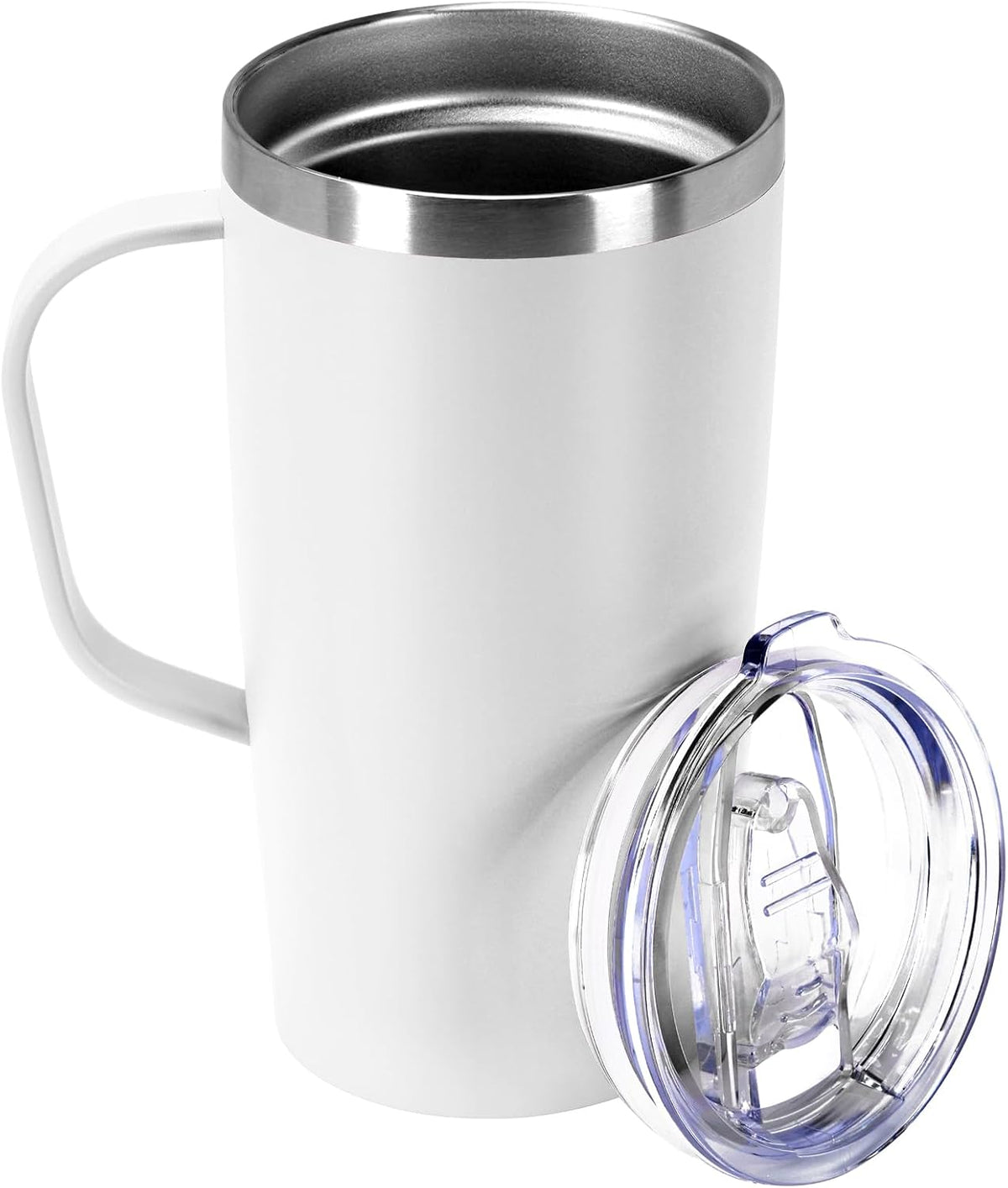 19oz Insulated Coffee Mug with Handle, Double Wall Vacuum Stainless Steel Travel Coffee Tumbler, White