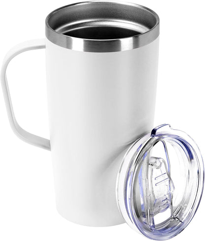 19oz Insulated Coffee Mug with Handle, Double Wall Vacuum Stainless Steel Travel Coffee Tumbler, White