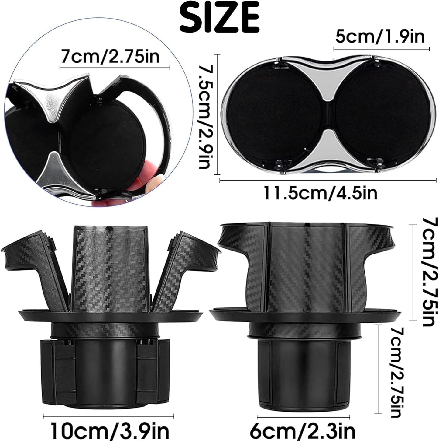 2-in-1 Multifunctional Car Cup Holder Expander Adapter, Universal Double Cup Holder with Adjustable Bracket, Elastic Open-Close Mouth, Fits Most Hydro Flask Bottles and Cups