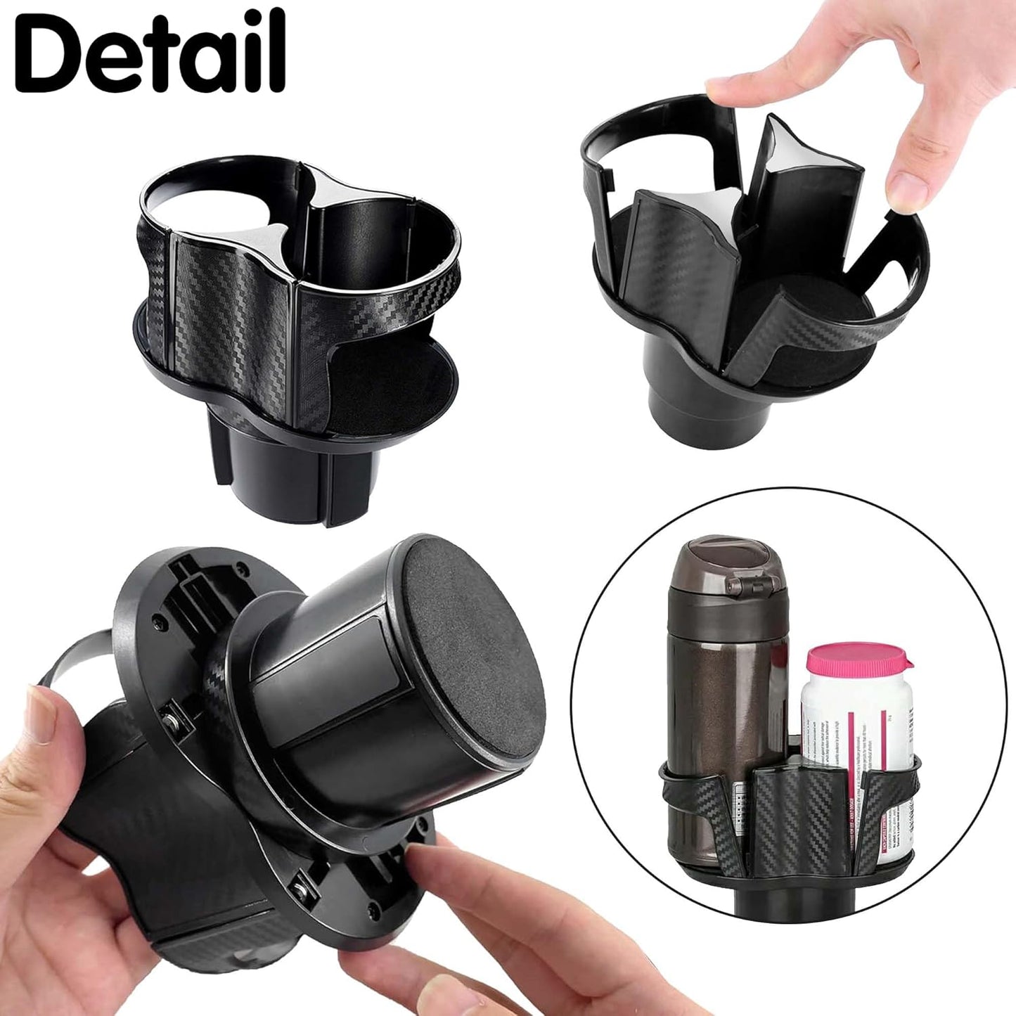 2-in-1 Multifunctional Car Cup Holder Expander Adapter, Universal Double Cup Holder with Adjustable Bracket, Elastic Open-Close Mouth, Fits Most Hydro Flask Bottles and Cups