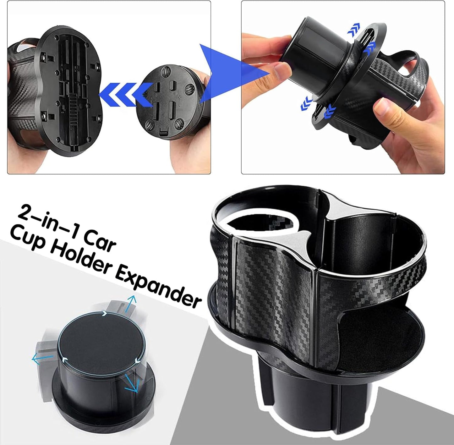2-in-1 Multifunctional Car Cup Holder Expander Adapter, Universal Double Cup Holder with Adjustable Bracket, Elastic Open-Close Mouth, Fits Most Hydro Flask Bottles and Cups