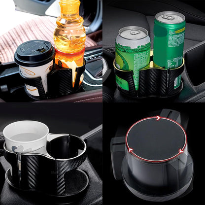 2-in-1 Multifunctional Car Cup Holder Expander Adapter, Universal Double Cup Holder with Adjustable Bracket, Elastic Open-Close Mouth, Fits Most Hydro Flask Bottles and Cups