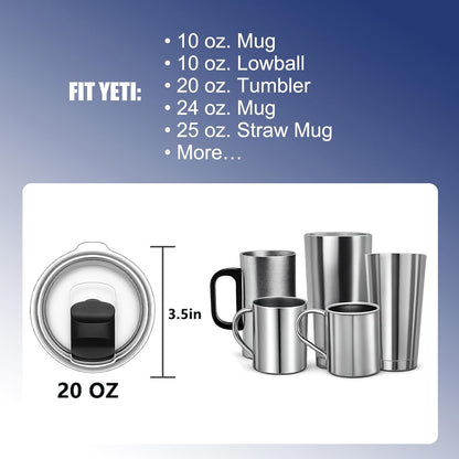 4 Pack Tumbler Lid Replacement for YETI 20oz Tumbler, BPA Free | For YETI 16 oz Pints, 10/24 oz Mugs and 10 oz Lowball, Spill Proof Magnetic Slider Lid Replacement