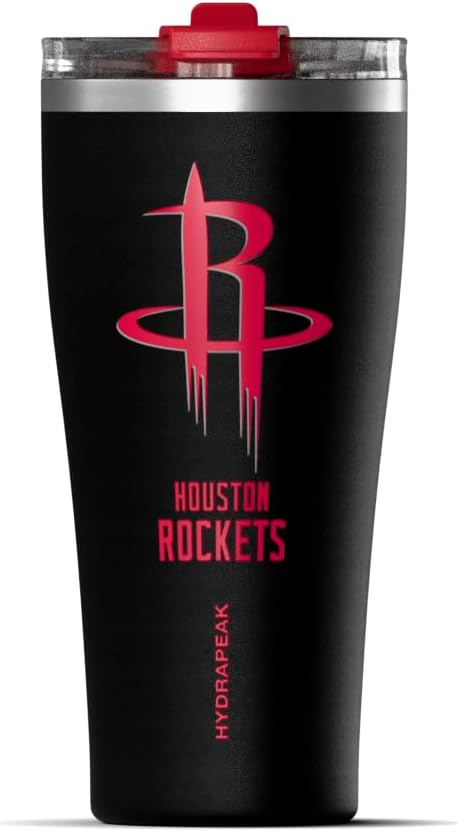 NBA Officially Licensed Houston Rockets 30oz Vacuum Insulated Stainless Steel Water Bottle with Straw Lid, Spill-Proof, Cup Holder Friendly Design for Daily Hydration