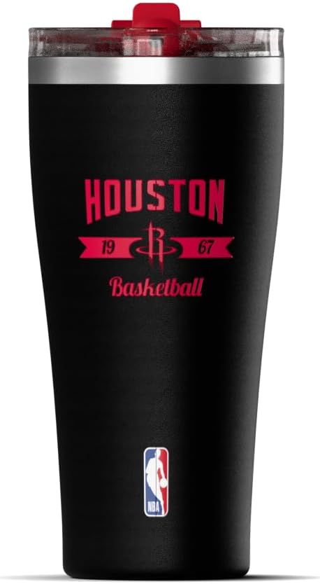 NBA Officially Licensed Houston Rockets 30oz Vacuum Insulated Stainless Steel Water Bottle with Straw Lid, Spill-Proof, Cup Holder Friendly Design for Daily Hydration