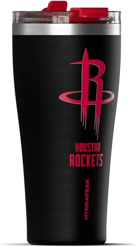 NBA Officially Licensed Houston Rockets 30oz Vacuum Insulated Stainless Steel Water Bottle with Straw Lid, Spill-Proof, Cup Holder Friendly Design for Daily Hydration