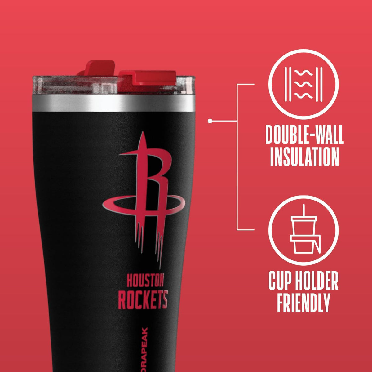 NBA Officially Licensed Houston Rockets 30oz Vacuum Insulated Stainless Steel Water Bottle with Straw Lid, Spill-Proof, Cup Holder Friendly Design for Daily Hydration
