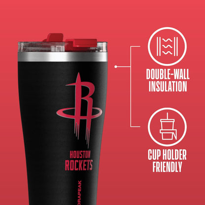 NBA Officially Licensed Houston Rockets 30oz Vacuum Insulated Stainless Steel Water Bottle with Straw Lid, Spill-Proof, Cup Holder Friendly Design for Daily Hydration
