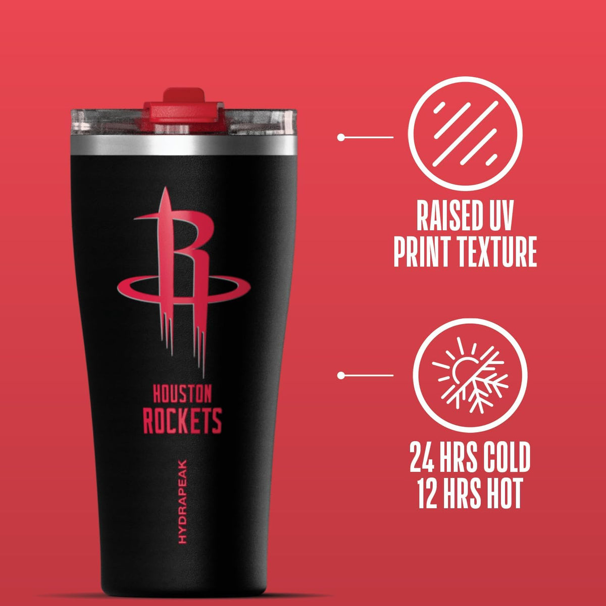NBA Officially Licensed Houston Rockets 30oz Vacuum Insulated Stainless Steel Water Bottle with Straw Lid, Spill-Proof, Cup Holder Friendly Design for Daily Hydration