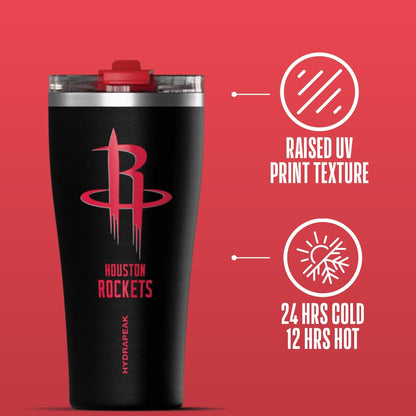 NBA Officially Licensed Houston Rockets 30oz Vacuum Insulated Stainless Steel Water Bottle with Straw Lid, Spill-Proof, Cup Holder Friendly Design for Daily Hydration