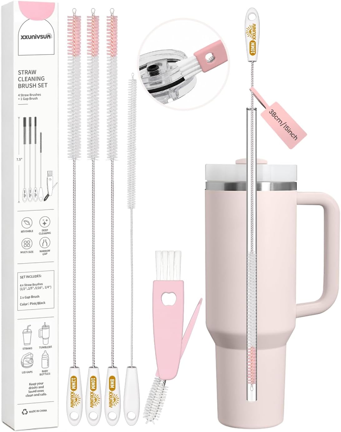 15 Inch Extra Long Straw Cleaner Brush Set, 5PCS for Stanley 40 oz Tumblers