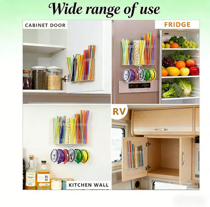 10''Acrylic Straw Holder for Cabinet Door with Tumbler Straw Organizer,Large Straw Storage with Washable Sticky Reusable Cup Lid Holder,Water Bottle Accessories Organizer for Kitchen(Clear)
