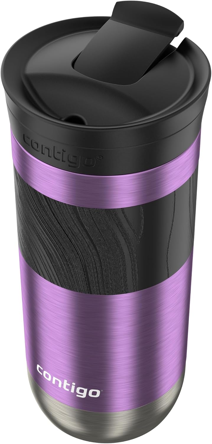 Byron 2.0 Stainless Steel Travel Mug with Snapseal Lid and Grip, 24oz, Midnight Berry, BPA Free and Leak Proof