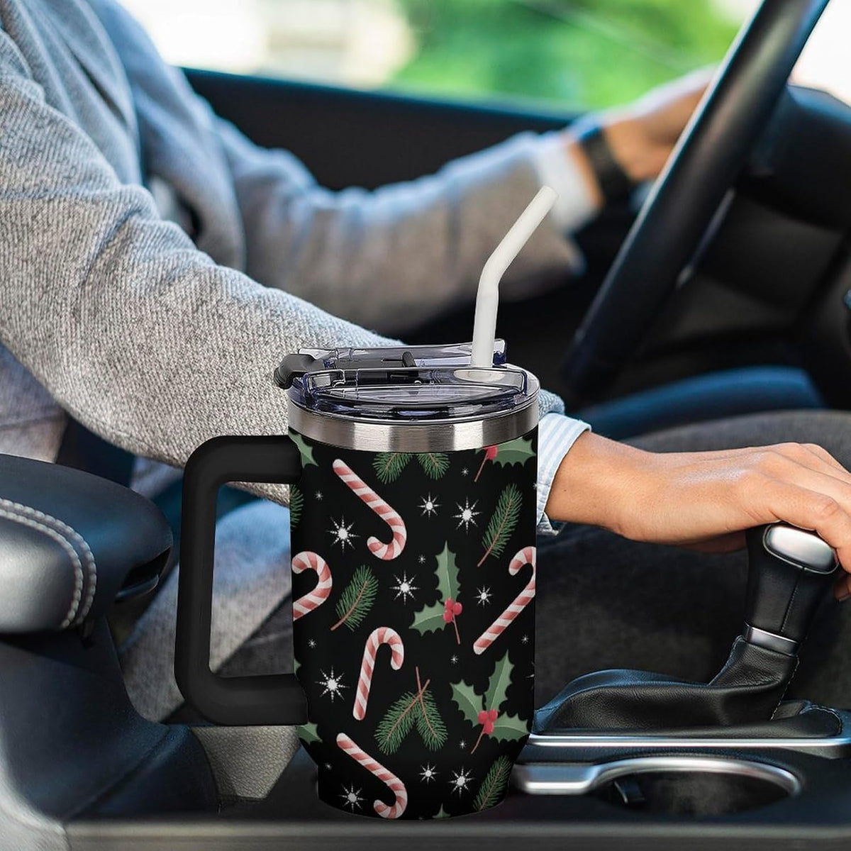 Leakproof Car Cup Vacuum Sealed With Lid For Office Crystal Clear Blue Water Ripple Print Drinkware Light Rose Red-style-5 - Colors C