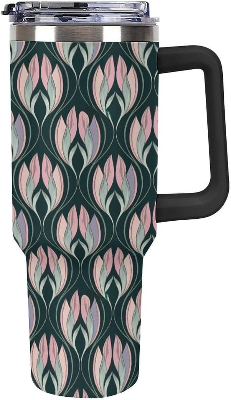 Leakproof Car Cup Vacuum Sealed With Lid For Office Crystal Clear Blue Water Ripple Print Drinkware Light Rose Red-style-5 - Colors C