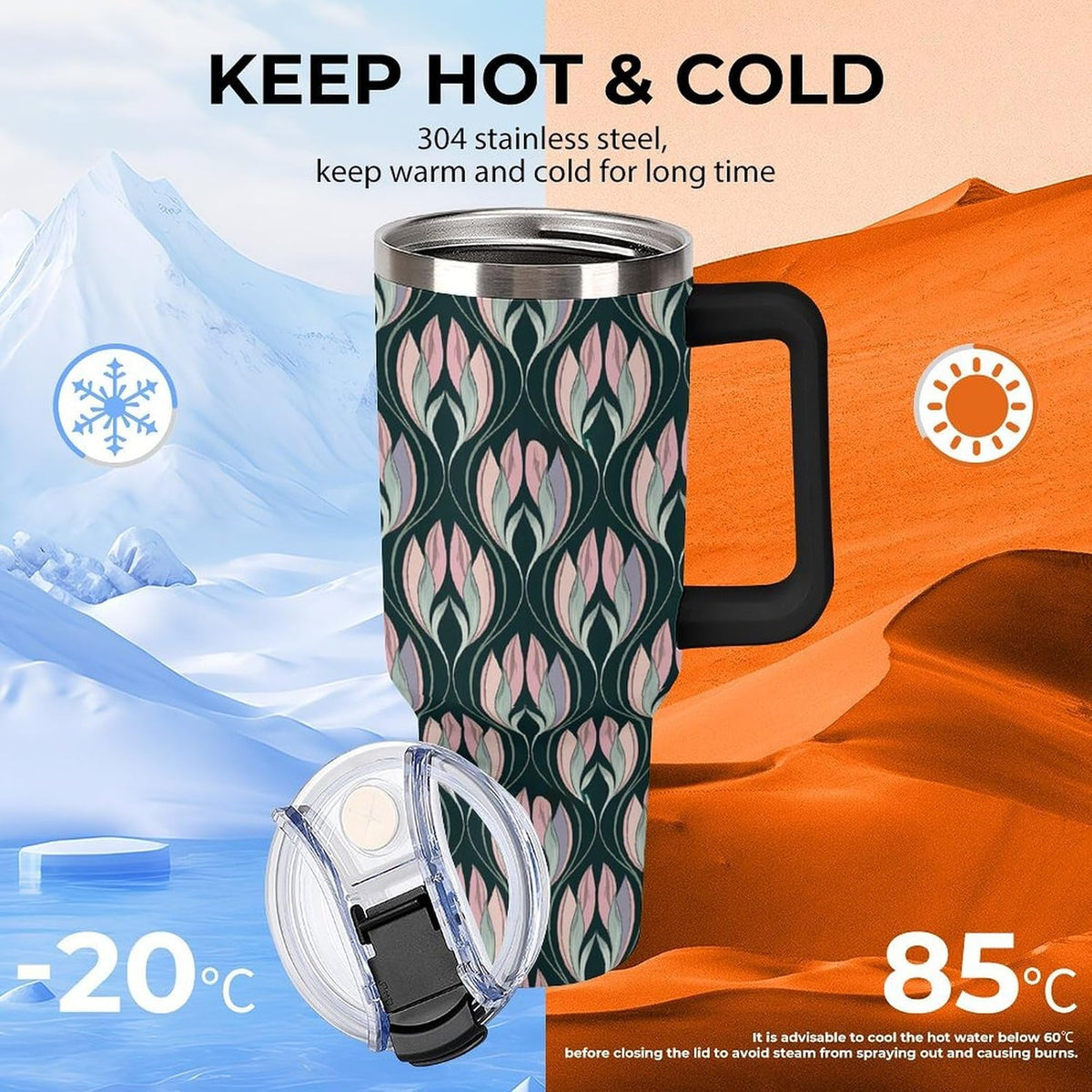 Leakproof Car Cup Vacuum Sealed With Lid For Office Crystal Clear Blue Water Ripple Print Drinkware Light Rose Red-style-5 - Colors C