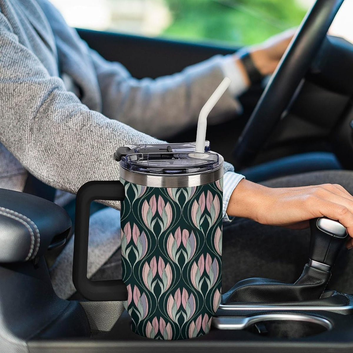 Leakproof Car Cup Vacuum Sealed With Lid For Office Crystal Clear Blue Water Ripple Print Drinkware Light Rose Red-style-5 - Colors C