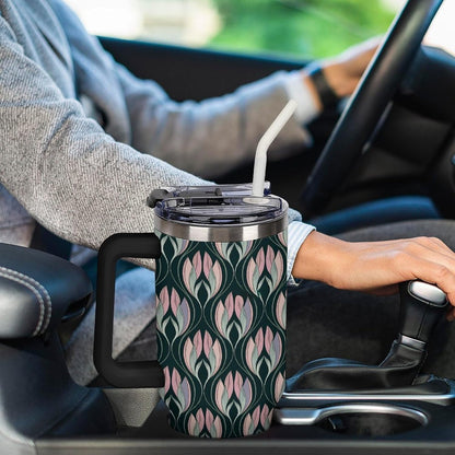 Leakproof Car Cup Vacuum Sealed With Lid For Office Crystal Clear Blue Water Ripple Print Drinkware Light Rose Red-style-5 - Colors C