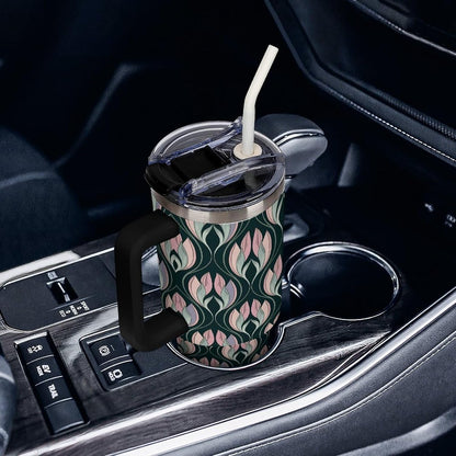 Leakproof Car Cup Vacuum Sealed With Lid For Office Crystal Clear Blue Water Ripple Print Drinkware Light Rose Red-style-5 - Colors C