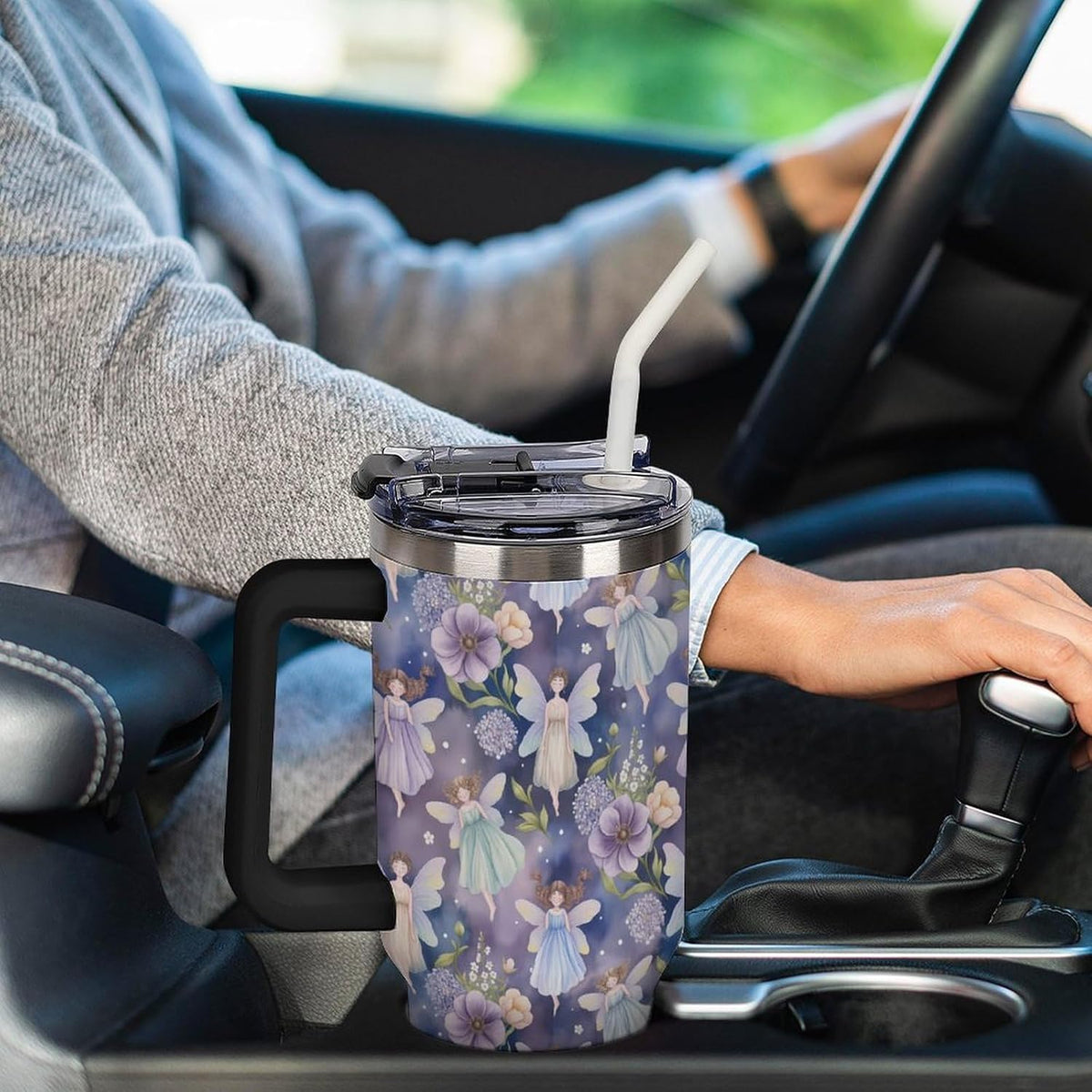 Leakproof Car Cup Vacuum Sealed With Lid For Office Crystal Clear Blue Water Ripple Print Drinkware Light Rose Red-style-5 - Colors C