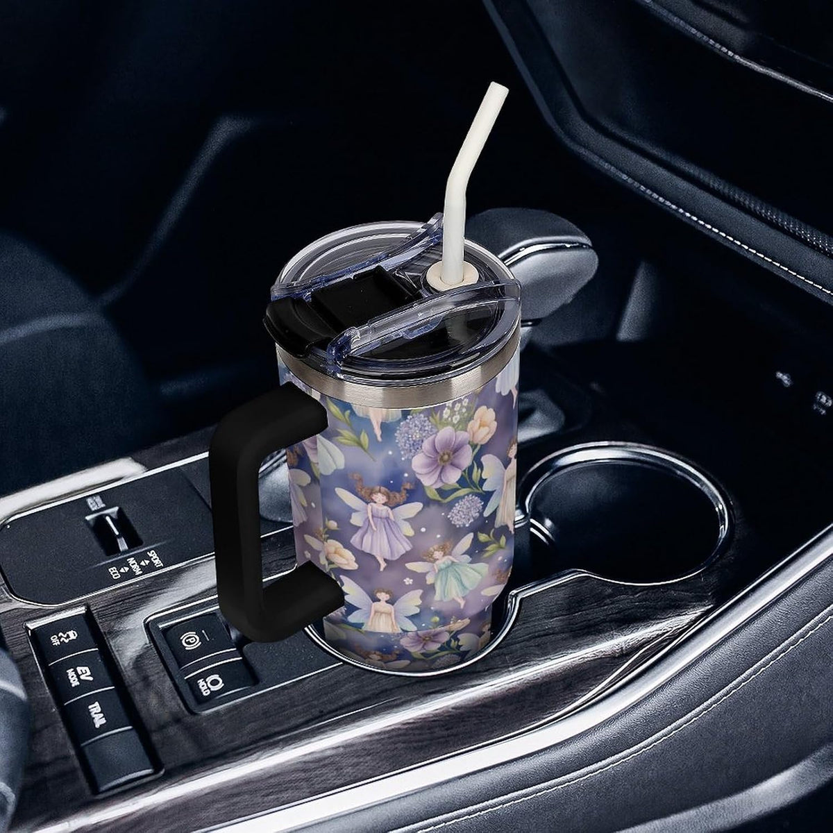 Leakproof Car Cup Vacuum Sealed With Lid For Office Crystal Clear Blue Water Ripple Print Drinkware Light Rose Red-style-5 - Colors C