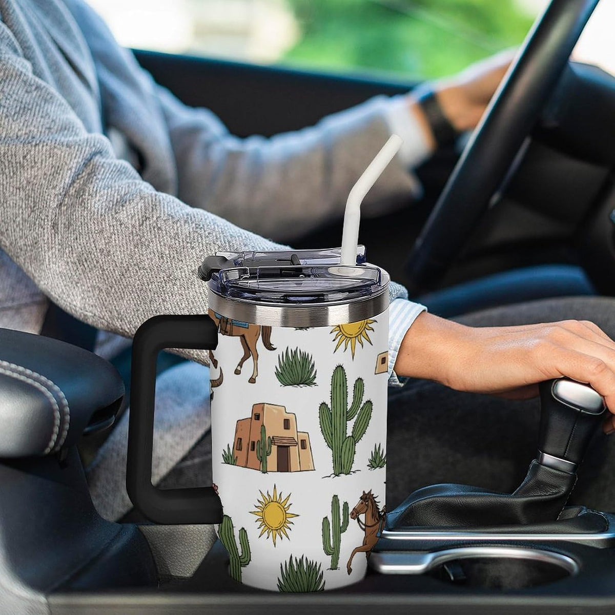 Leakproof Car Cup Vacuum Sealed With Lid For Office Crystal Clear Blue Water Ripple Print Drinkware Light Rose Red-style-5 - Colors C