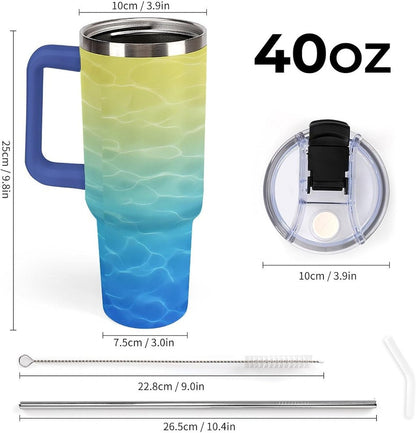 Leakproof Car Cup Vacuum Sealed With Lid For Office Crystal Clear Blue Water Ripple Print Drinkware Light Rose Red-style-5 - Colors C