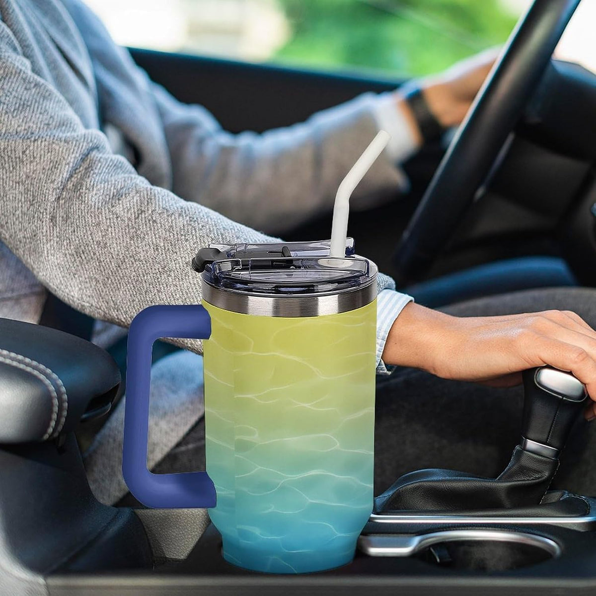Leakproof Car Cup Vacuum Sealed With Lid For Office Crystal Clear Blue Water Ripple Print Drinkware Light Rose Red-style-5 - Colors C