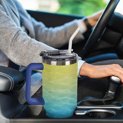 Leakproof Car Cup Vacuum Sealed With Lid For Office Crystal Clear Blue Water Ripple Print Drinkware Light Rose Red-style-5 - Colors C