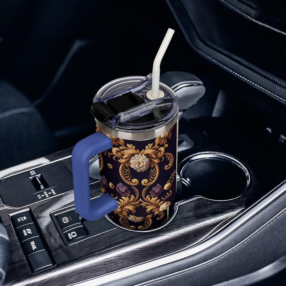 Leakproof Car Cup Vacuum Sealed With Lid For Office Crystal Clear Blue Water Ripple Print Drinkware Light Rose Red-style-5 - Colors C