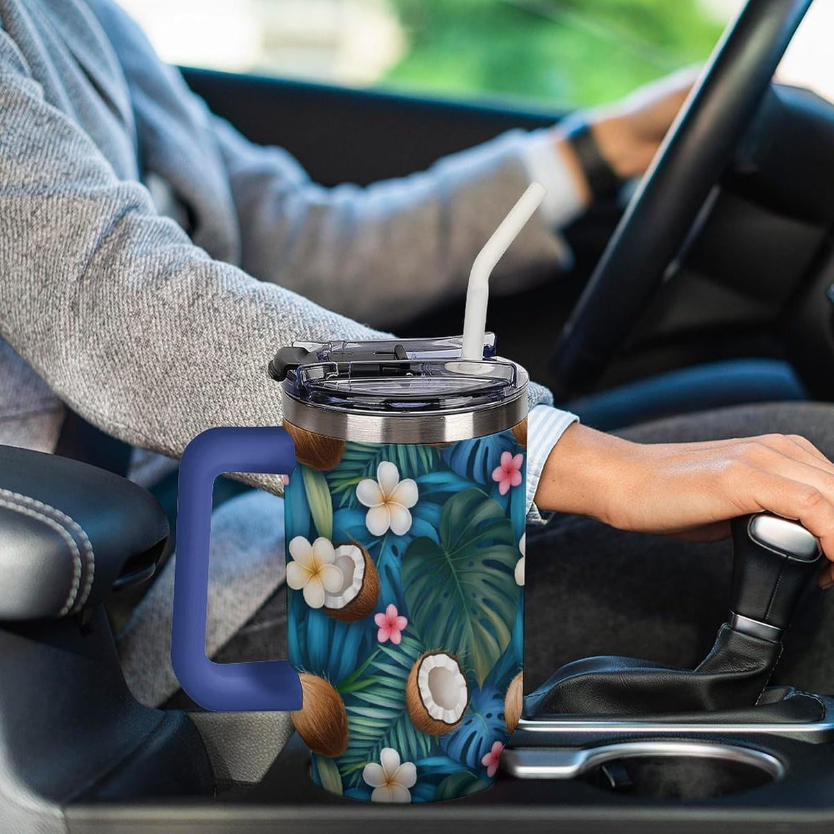 Leakproof Car Cup Vacuum Sealed With Lid For Office Crystal Clear Blue Water Ripple Print Drinkware Light Rose Red-style-5 - Colors C