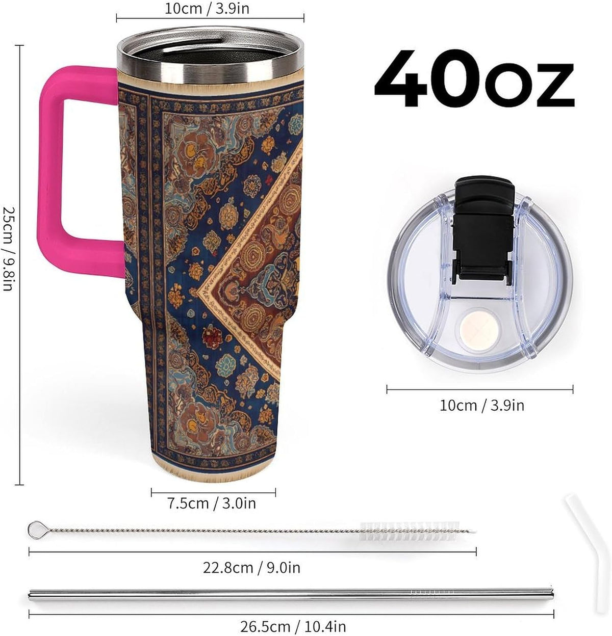 Leakproof Car Cup Vacuum Sealed With Lid For Office Crystal Clear Blue Water Ripple Print Drinkware Light Rose Red-style-5 - Colors C