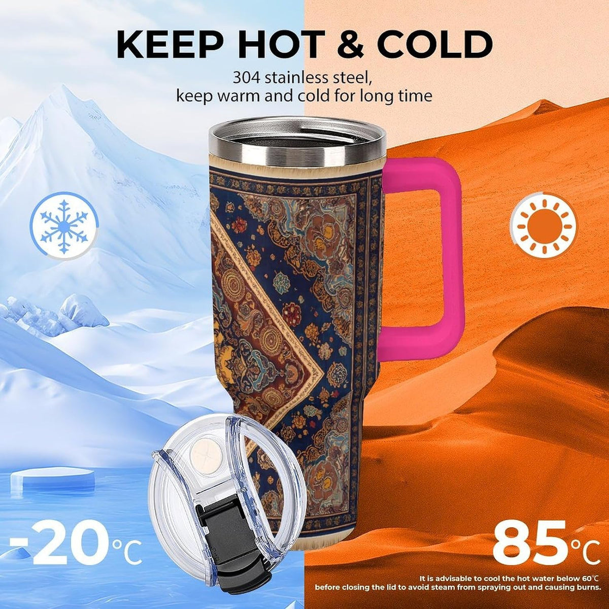 Leakproof Car Cup Vacuum Sealed With Lid For Office Crystal Clear Blue Water Ripple Print Drinkware Light Rose Red-style-5 - Colors C