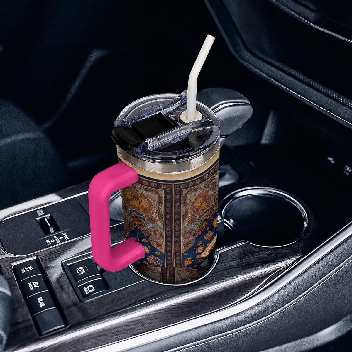 Leakproof Car Cup Vacuum Sealed With Lid For Office Crystal Clear Blue Water Ripple Print Drinkware Light Rose Red-style-5 - Colors C