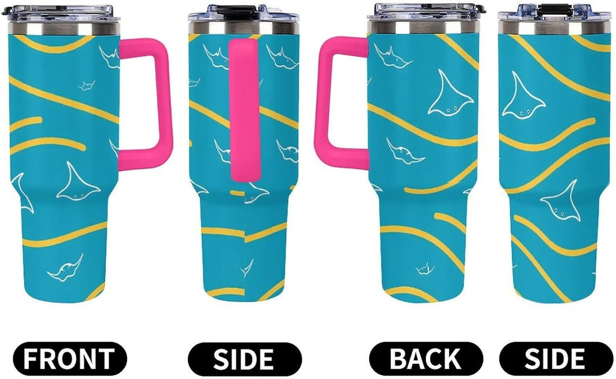 Leakproof Car Cup Vacuum Sealed With Lid For Office Crystal Clear Blue Water Ripple Print Drinkware Light Rose Red-style-5 - Colors C