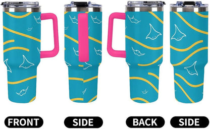 Leakproof Car Cup Vacuum Sealed With Lid For Office Crystal Clear Blue Water Ripple Print Drinkware Light Rose Red-style-5 - Colors C