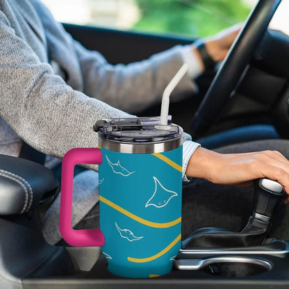 Leakproof Car Cup Vacuum Sealed With Lid For Office Crystal Clear Blue Water Ripple Print Drinkware Light Rose Red-style-5 - Colors C