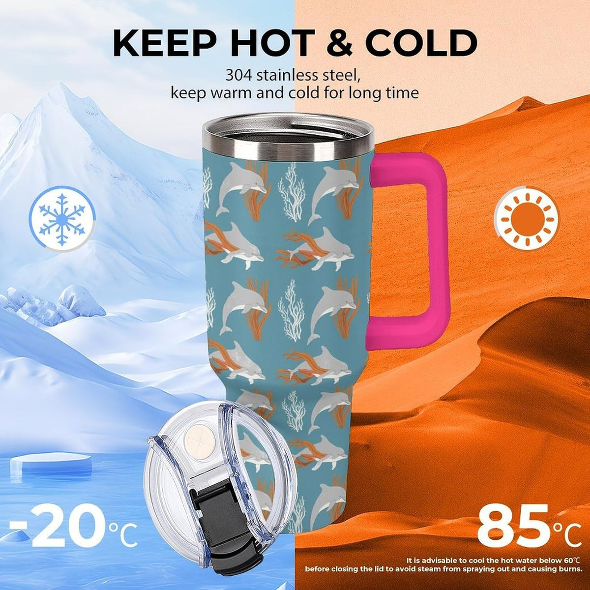 Leakproof Car Cup Vacuum Sealed With Lid For Office Crystal Clear Blue Water Ripple Print Drinkware Light Rose Red-style-5 - Colors C