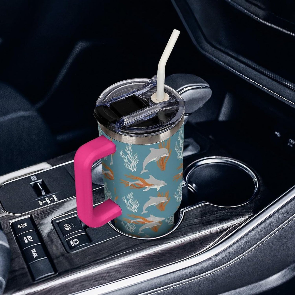 Leakproof Car Cup Vacuum Sealed With Lid For Office Crystal Clear Blue Water Ripple Print Drinkware Light Rose Red-style-5 - Colors C