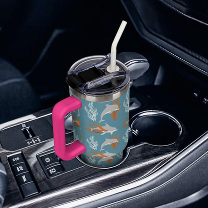 Leakproof Car Cup Vacuum Sealed With Lid For Office Crystal Clear Blue Water Ripple Print Drinkware Light Rose Red-style-5 - Colors C
