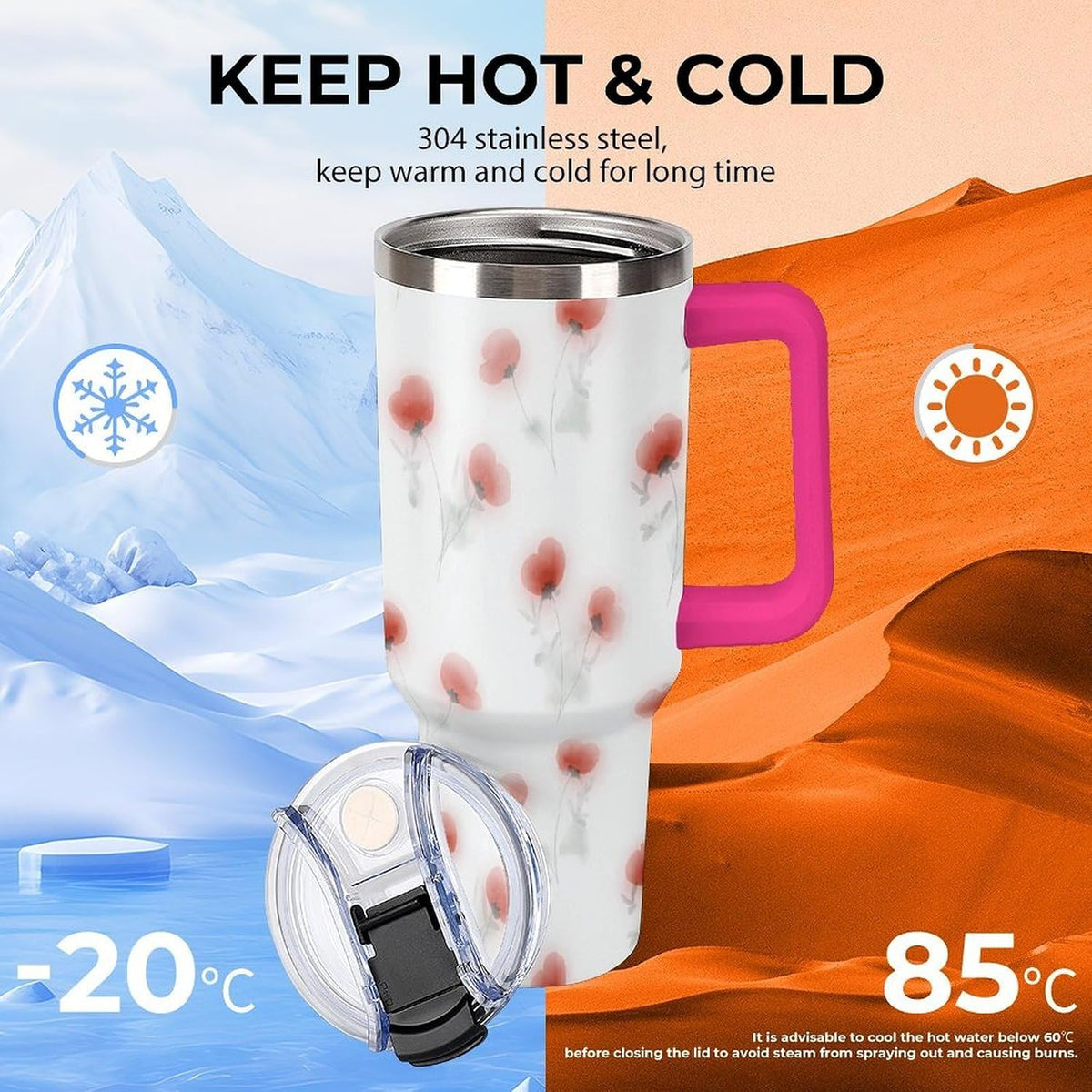 Leakproof Car Cup Vacuum Sealed With Lid For Office Crystal Clear Blue Water Ripple Print Drinkware Light Rose Red-style-5 - Colors C