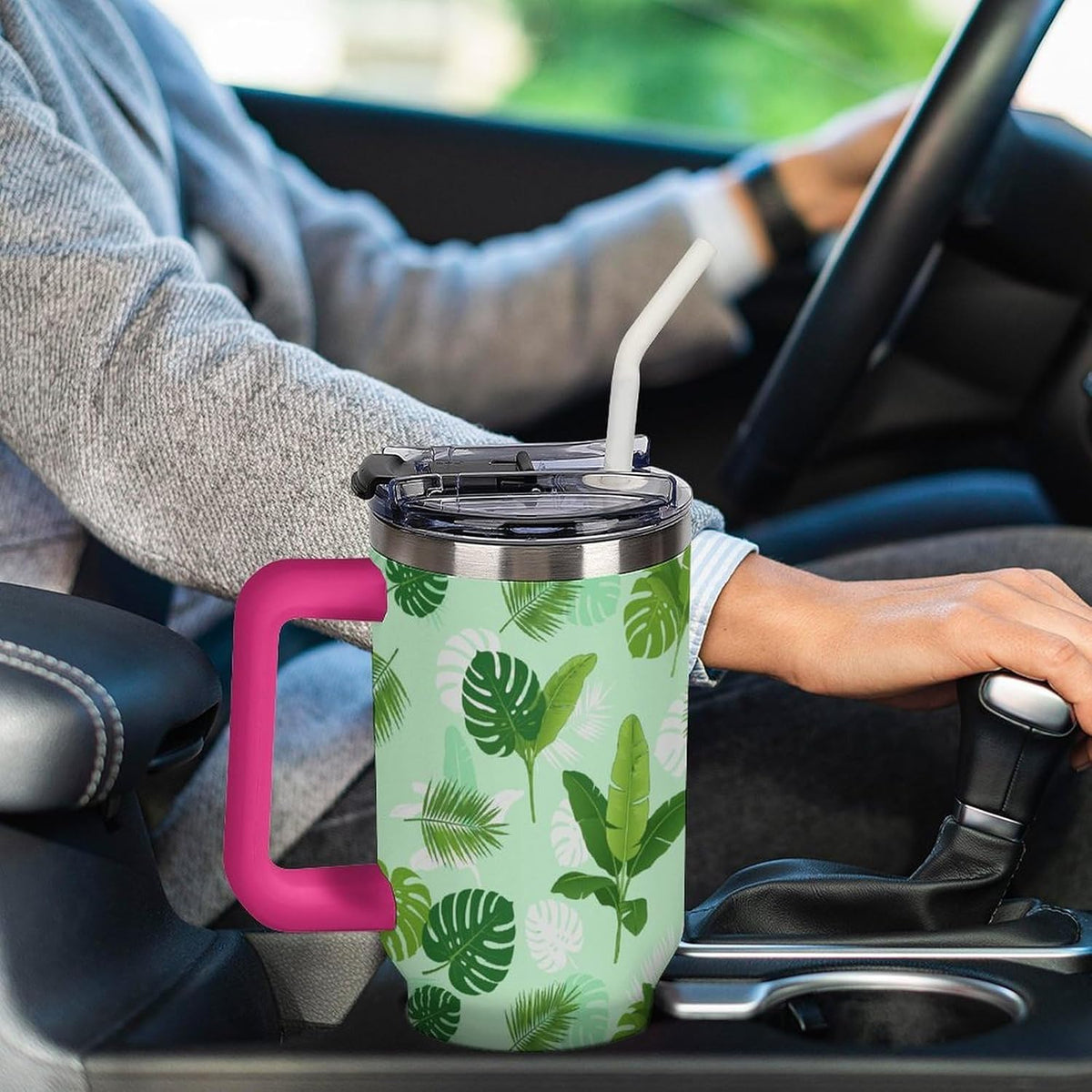Leakproof Car Cup Vacuum Sealed With Lid For Office Crystal Clear Blue Water Ripple Print Drinkware Light Rose Red-style-5 - Colors C